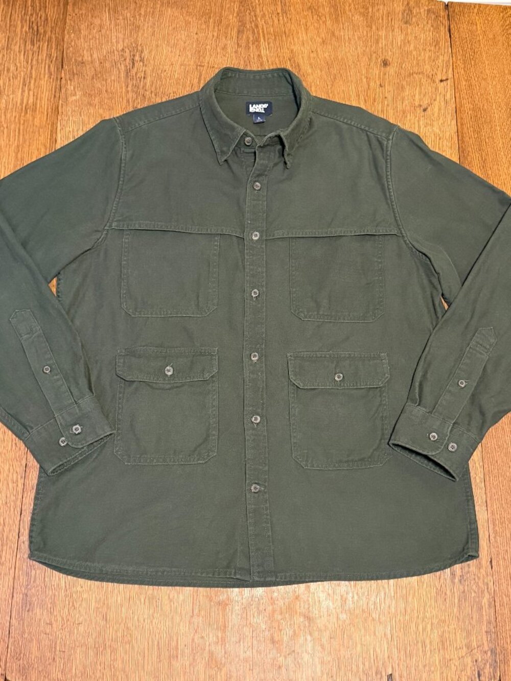 Lands' End Men's Long Sleeve Utility Shirt - Large, Dark Green